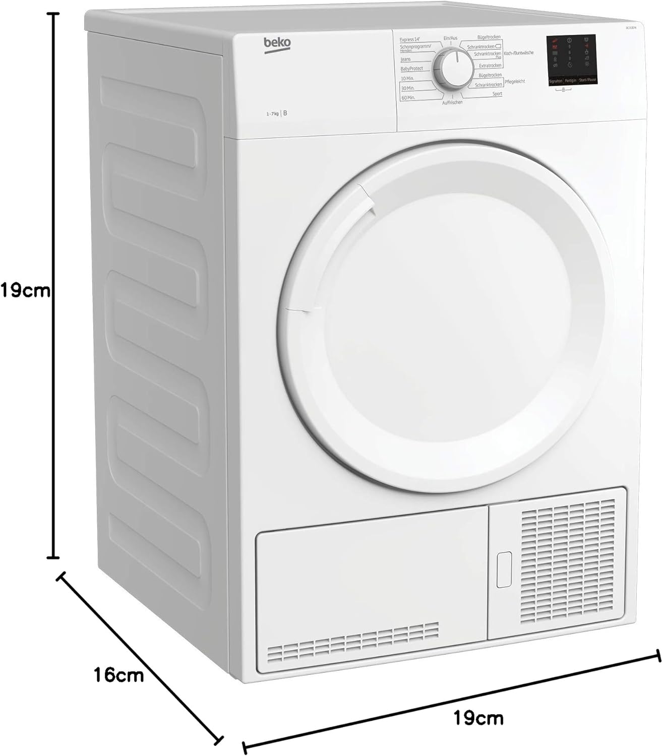 Beko DC 7130 N b100 Asciugatrice a condensazione, 7 kg, Sensore di umidità elettronico, Protezione antipiega automatica, Cesto AquaWave, 15 programmi, Programma rapido