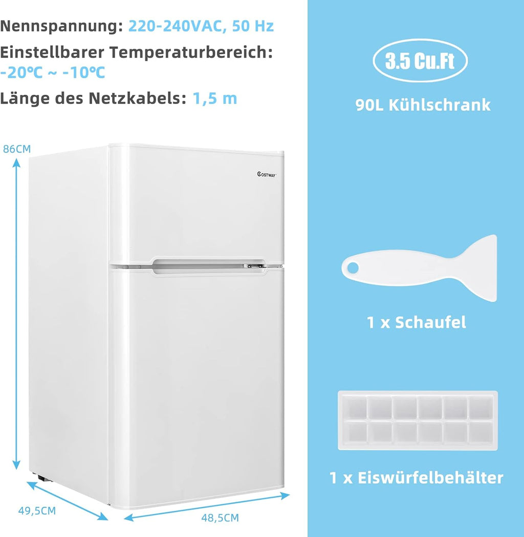 COSTWAY Frigorifero 90L con Congelatore 27L Combinato Frigo-Congelatore Verticale Congelatore Mini Frigo (bianco)