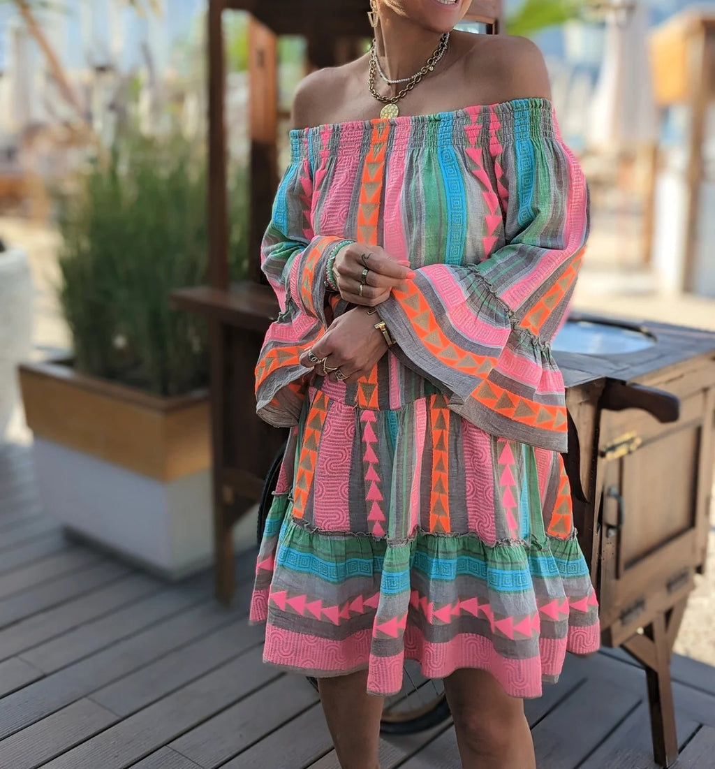 Zaria - Buntes Midikleid mit langen rmeln