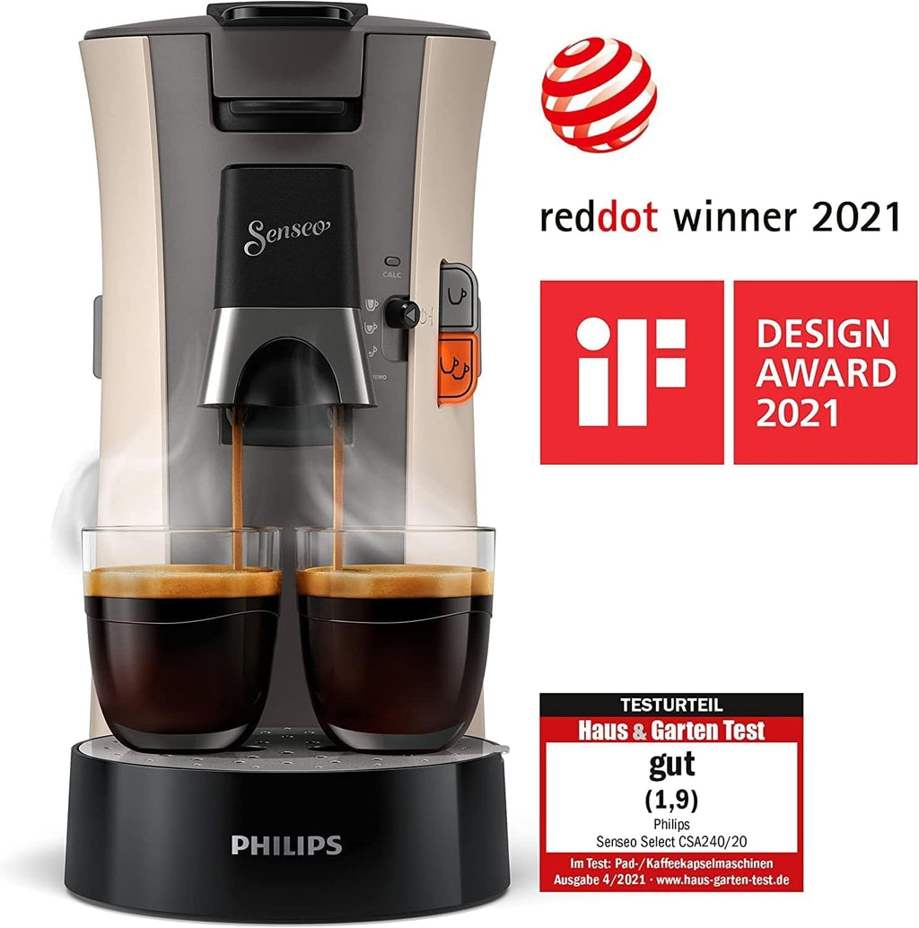 Philips Senseo Select CSA240/20 Macchina da caffè a cialde (selezione intensità Plus, funzione Memo, in plastica riciclata), Nero Eco