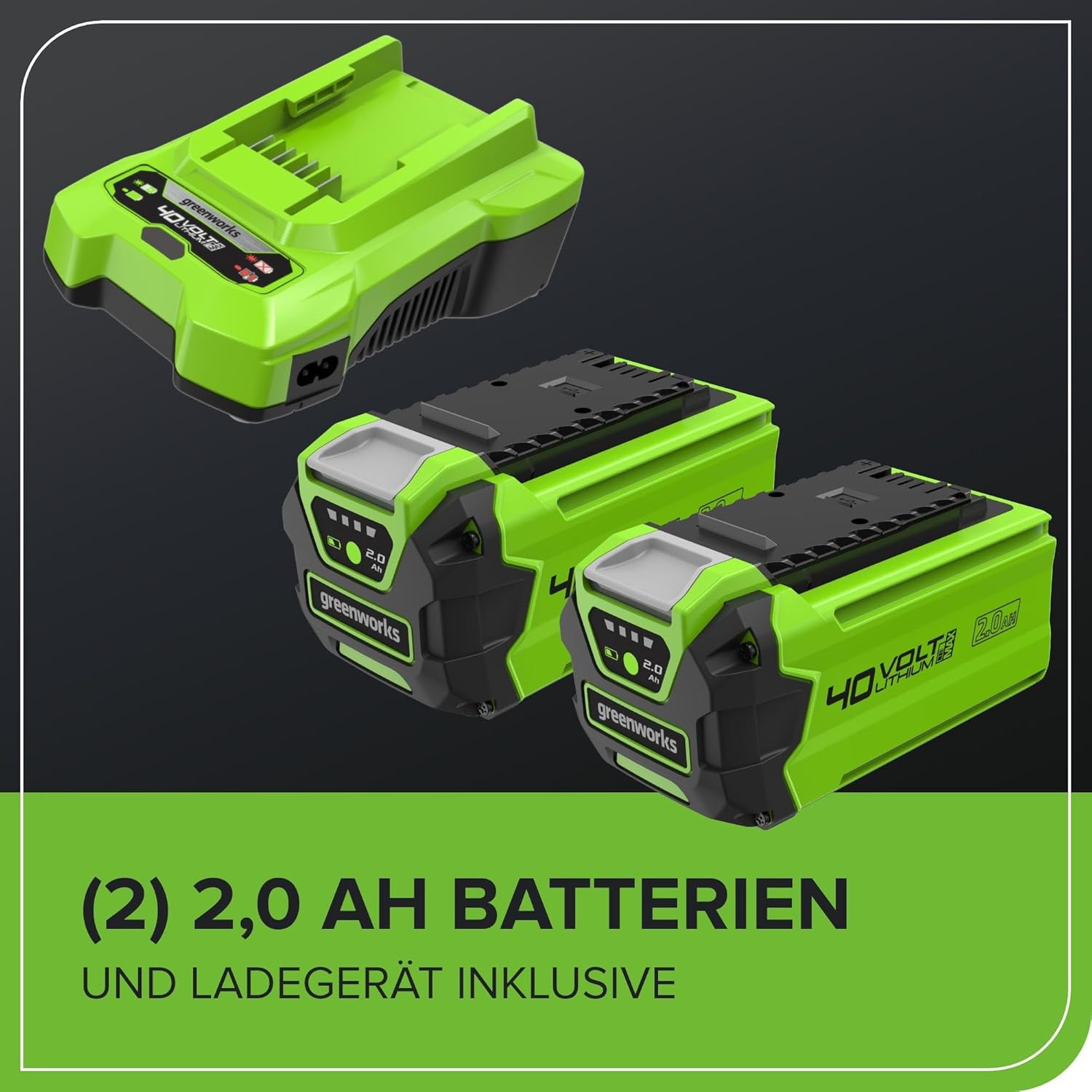 Greenworks 40V Soffiatore Assiale a Batteria con Cruise Control, 177 km/h, 11,05 m³/min, Sacco di Raccolta da 45L, due Batterie da 2Ah e Caricabatterie, 3 Anni di Garanzia GD40BVK2X