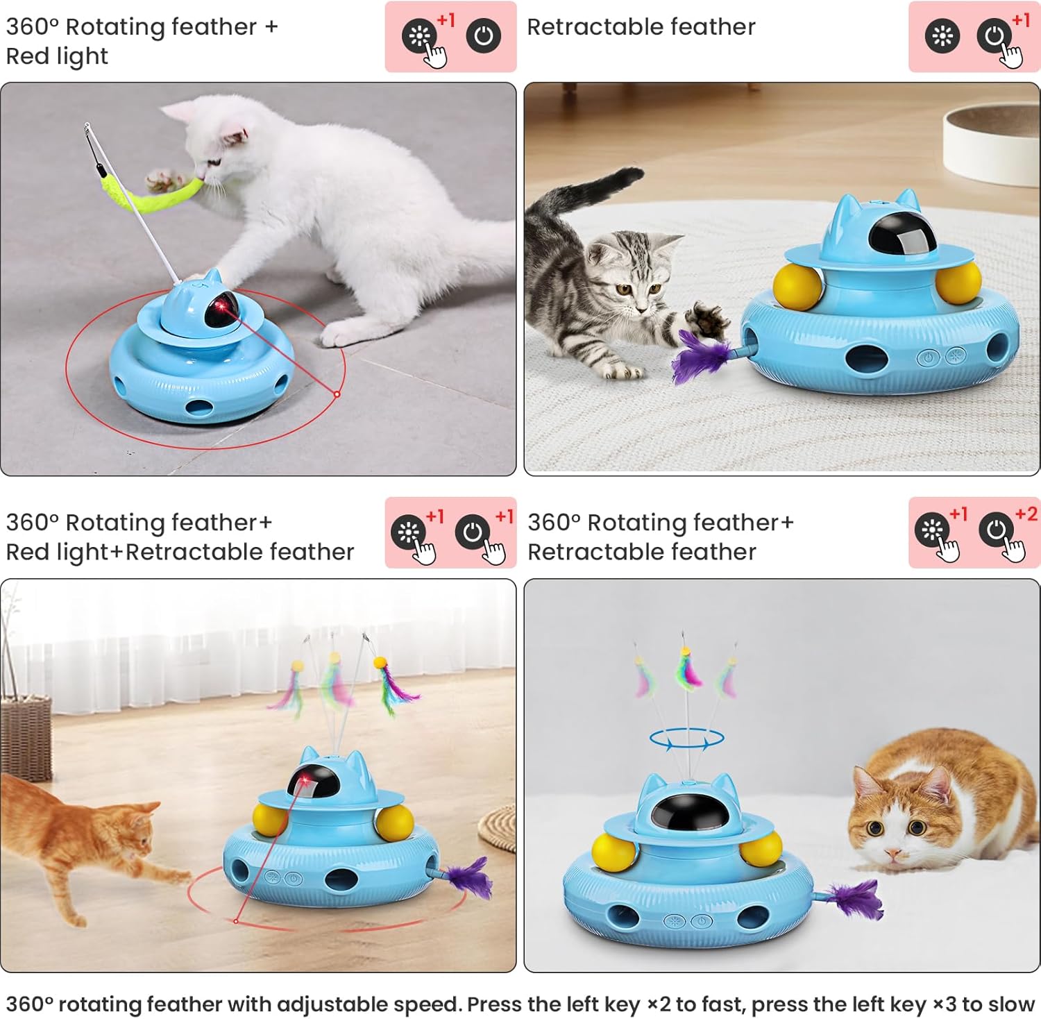 PETTOM Katzenspielzeug Selbstbeschftigung, 3-in-1 Katzenspielzeug Elektrisch Automatisch, Interaktives Spielzeug für Katzen USB Aufladbar