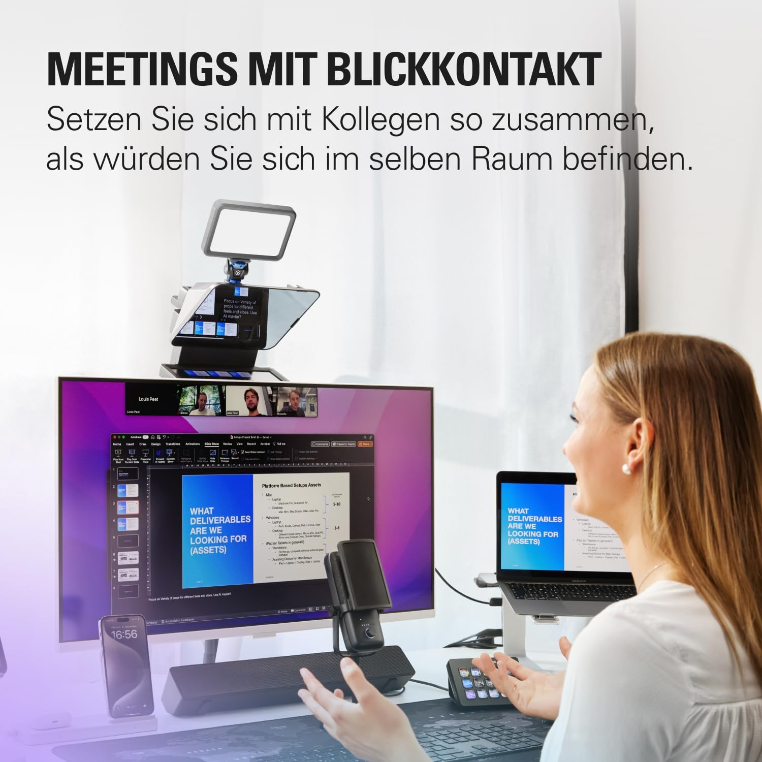 Elgato Prompter – Teleprompter mit integriertem Bildschirm für YouTube, Twitch, Zoom, Teams und mehr, unterstützt DSLR/Webcam/Smartphone, Drag&Drop-Monitoranzeige, funktioniert mit Mac/PC&Stream Deck