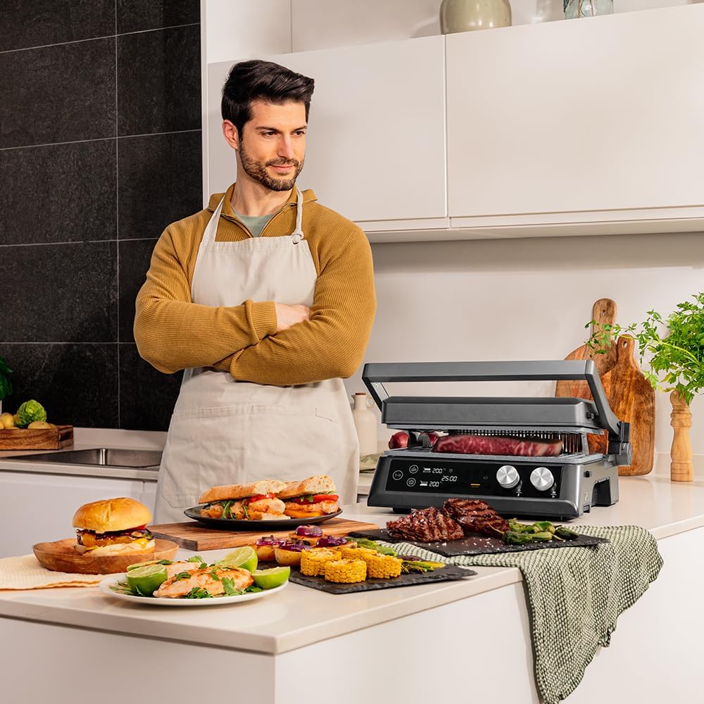 Cecotec Elektrogrill mit abnehmbaren Platten Rockn'Grill Bistro. 2400W, Rauchfreies und gesundes Kochen, Touch-Steuerung, Platten mit unabhängiger Temperaturregelung, inklusive Temperatursonde.