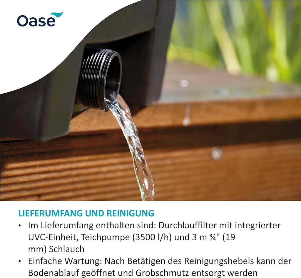 OASE 56789 Filtro a flusso continuo BioSmart Set 36000 adatto per laghetti fino a 36 m³, sistema filtrante, set completo filtro incl. materiale filtrante, pompa per laghetto e chiarificatore UVC