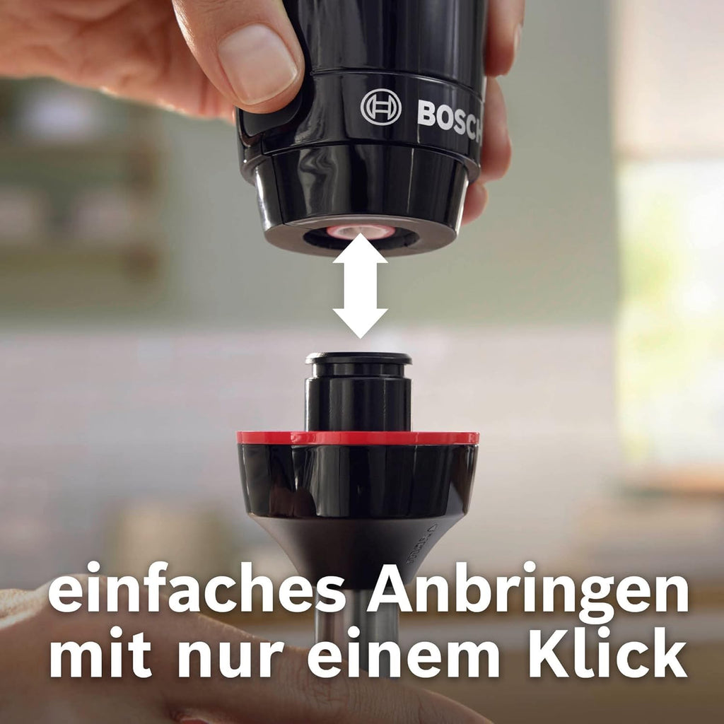 Bosch Frullatore a immersione ErgoMaster Serie 4, 1000 Watt, Piede in acciaio inox, Tritatutto, Bicchiere graduato, nero