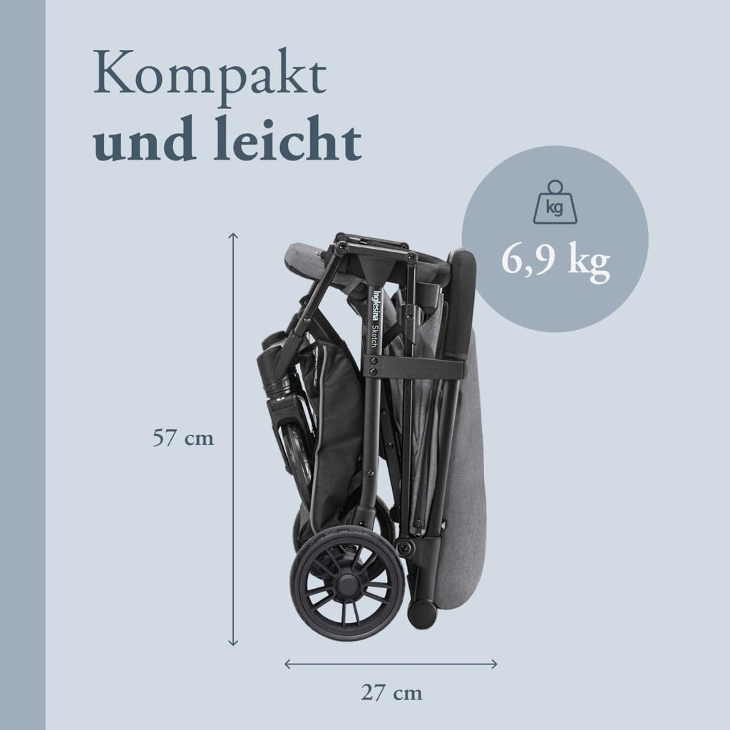 Inglesina Sketch Kinderwagen Leicht und Kompakt, Schwarz, Bequem, bis zu 17kg, Einhand-Faltung, UPF 50+