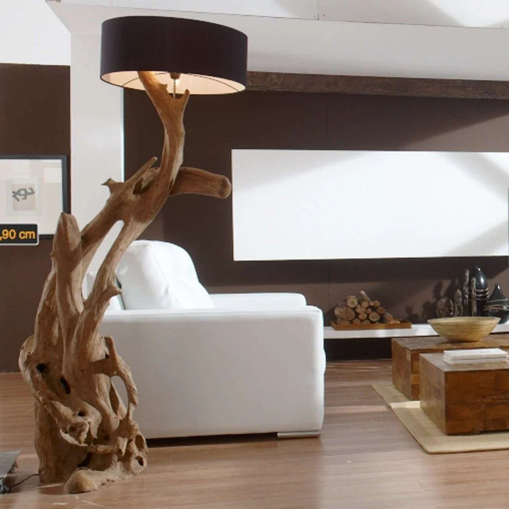 Lampada da terra in radice di teak RIAZ | paralume incluso
