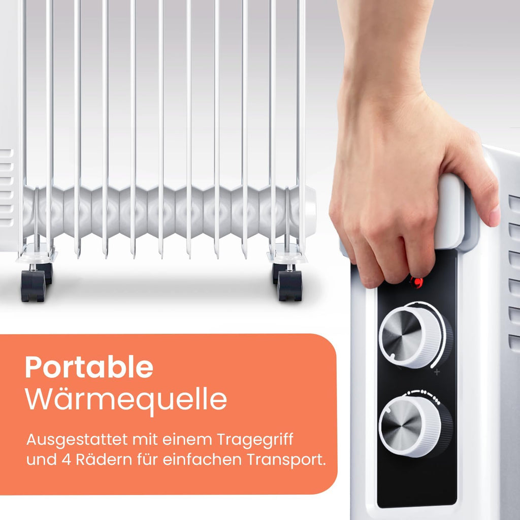 Pro Breeze Radiatore a Olio 2500W con 11 Elementi Riscaldanti, Stufetta Elettrica, Timer 24h, Termosifone Elettrico a Basso Consumo, 3 Livelli di Potenza, Termostato Regolabile e Funzione di Spegnimento di Sicurezza