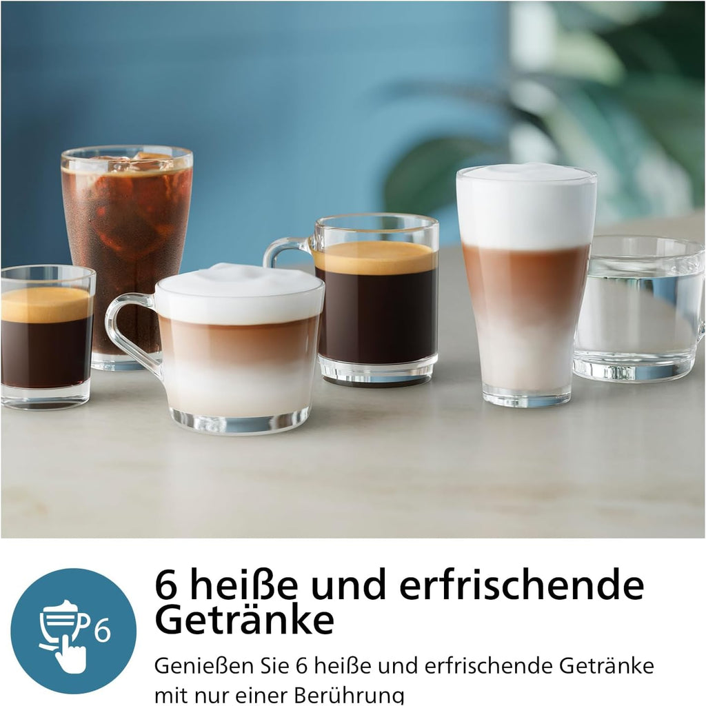 Macchina da caffè espresso automatica Philips Serie 2300 - 4 bevande, display touch a colori moderno, sistema del latte LatteGo, SilentBrew, macine in ceramica, filtro AquaClean. Cromata bianca (EP2333/40)