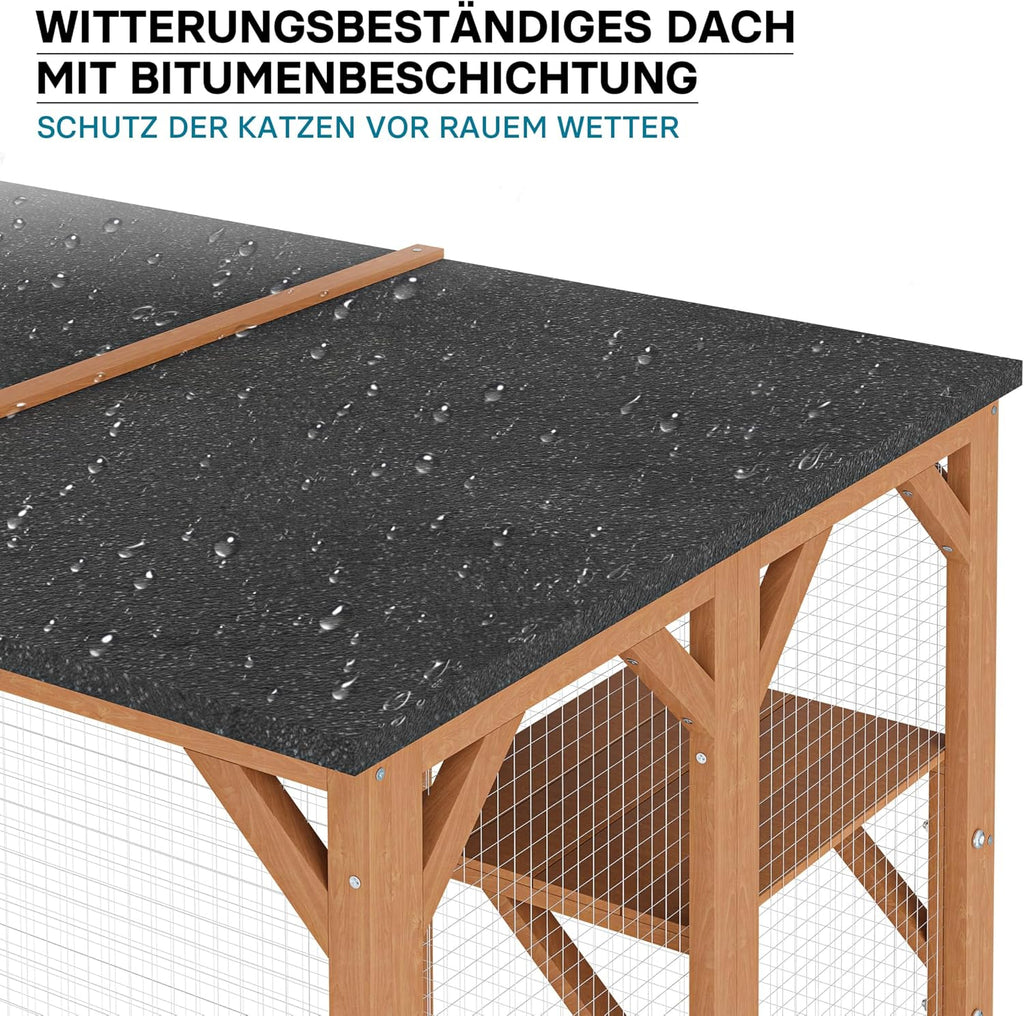 Wiltec Recinto esterno per gatti 168 x 82 x 166,5 cm con 6 piattaforme, gabbia per gatti da giardino resistente alle intemperie, cuccia per gatti con rete metallica e tetto in bitume