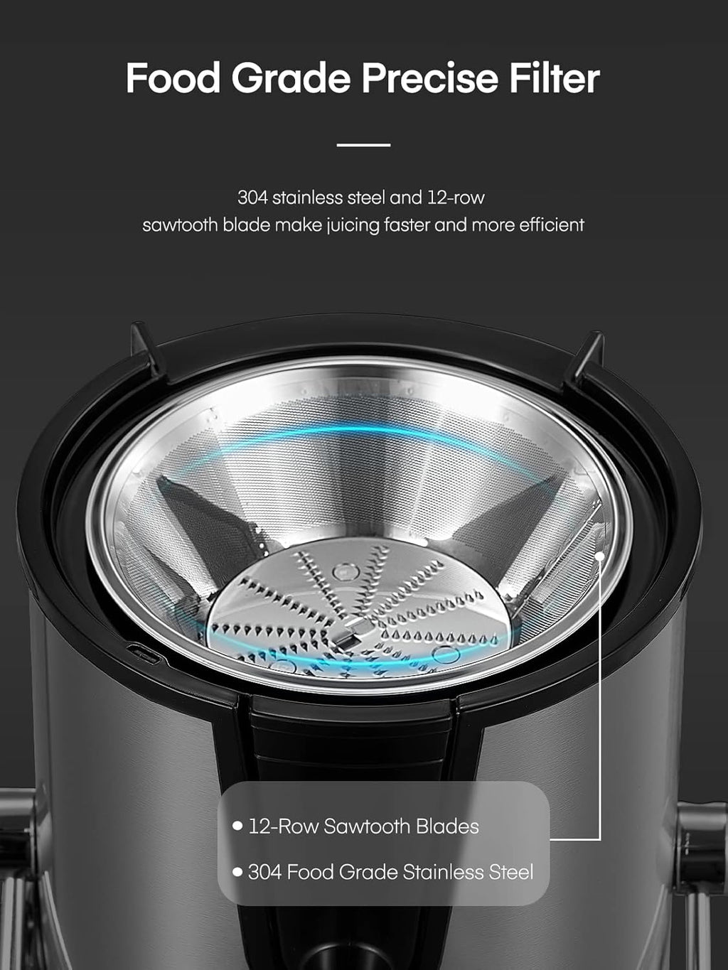 FOHERE Centrifuga per Frutta e Verdura in Acciaio Inox, 400W con Imboccatura Larga da 65 MM e 3 Velocità, Funzione Anti-Goccia e Protezione da Surriscaldamento con Spazzola per la Pulizia, Argento
