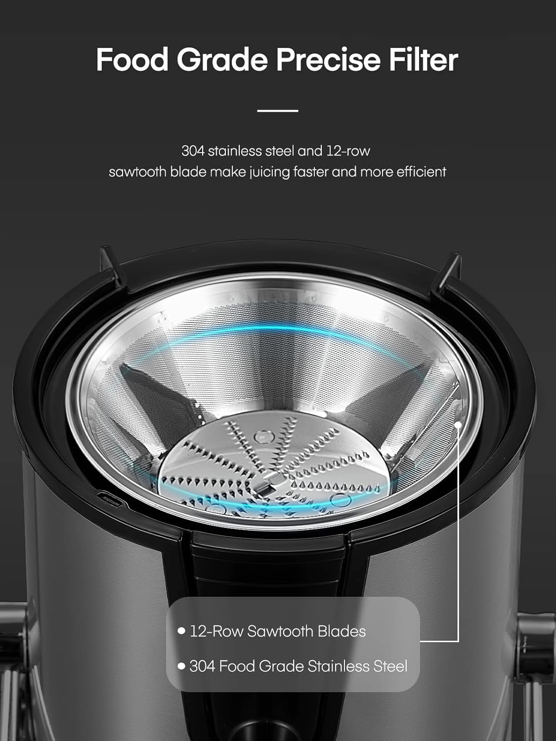 FOHERE Centrifuga per Frutta e Verdura in Acciaio Inox, 400W con Imboccatura Larga da 65 MM e 3 Velocità, Funzione Anti-Goccia e Protezione da Surriscaldamento con Spazzola per la Pulizia, Argento