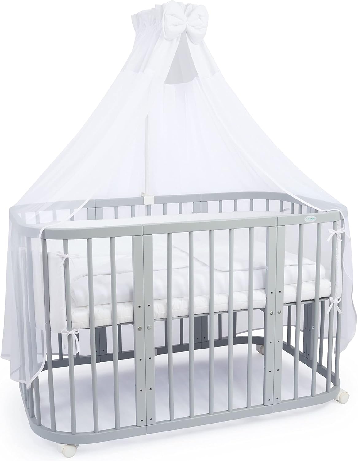Waldin Lettino per bambini in legno 7in1 con materasso, Letto "Cresci con me", Ventilato, Base regolabile in 5 altezze, Set All-Inclusive, Legno Bianco