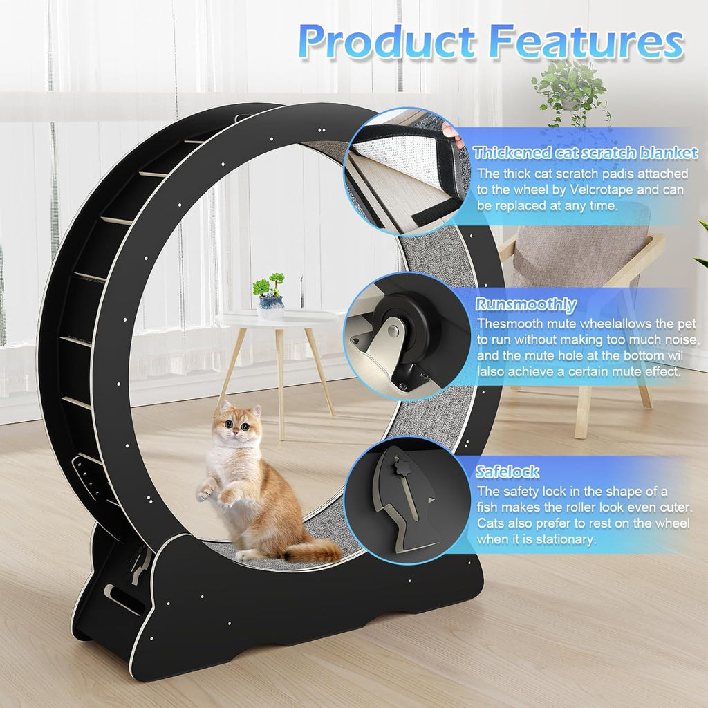 Katzenlaufrad, Laufrad für Katzen, 100cm Innendurchmesser Laufrad Katze, Super Leises Haustier Katze Laufrad Spielzeug, Holzlaufrad Laufrad Wheel Innen für Kleines Mittel Großes Katze (Holzfarbe, XL)
