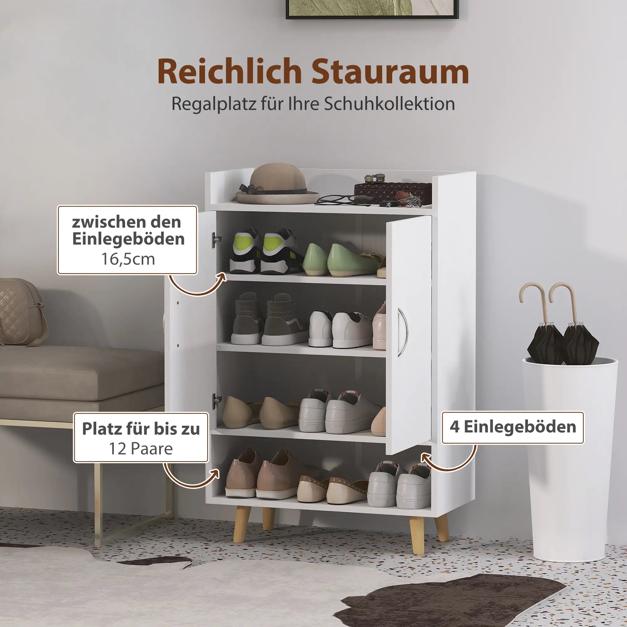 HOMCOM Schuhschrank mit viel Stauraum und kippsicherem Design Weiß