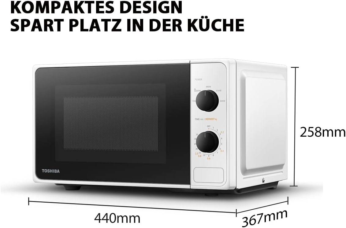 Forno a microonde a libera installazione Toshiba MW2-MM20PF(BK) / microonde singolo / 20L / 800W / 5 livelli di potenza con pratica funzione di scongelamento/illuminazione interna a LED/Nero