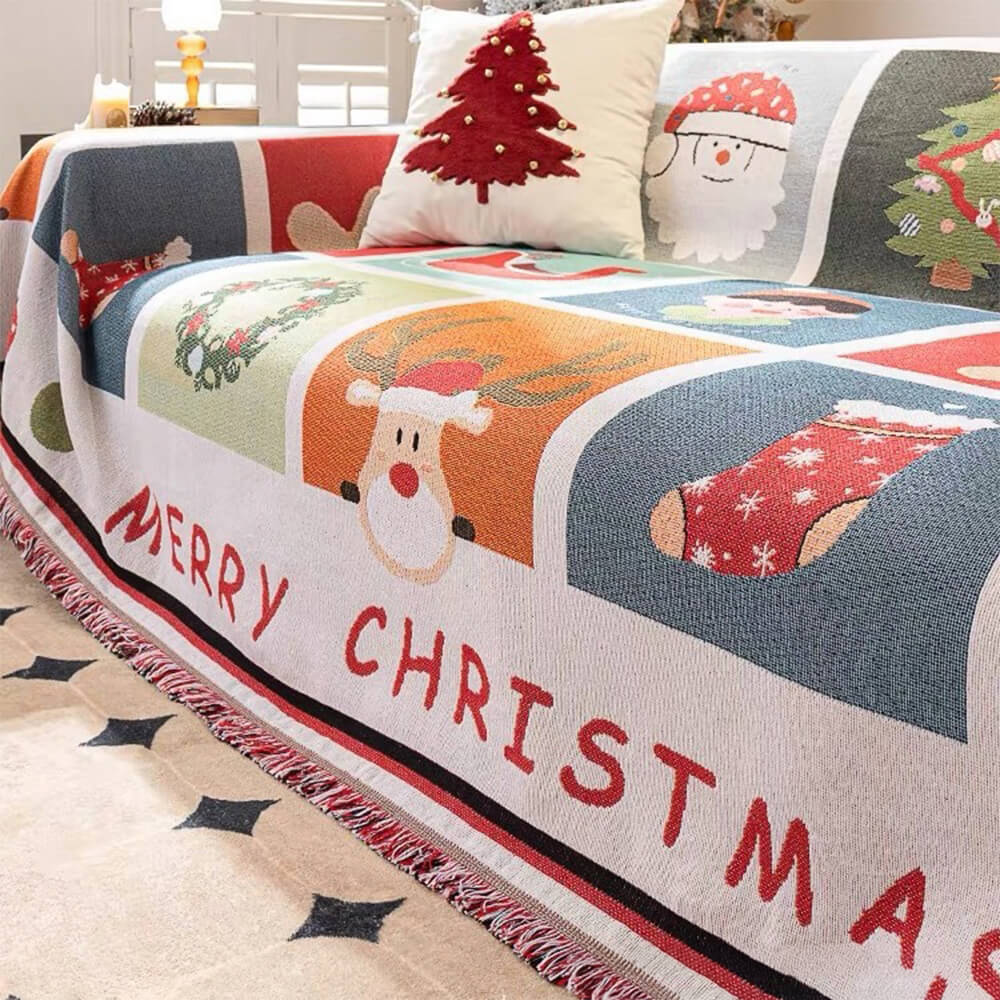 Festlicher Jacquard-Strick Sofabezug mit Weihnachtsdesign für gemütliche Feiertage