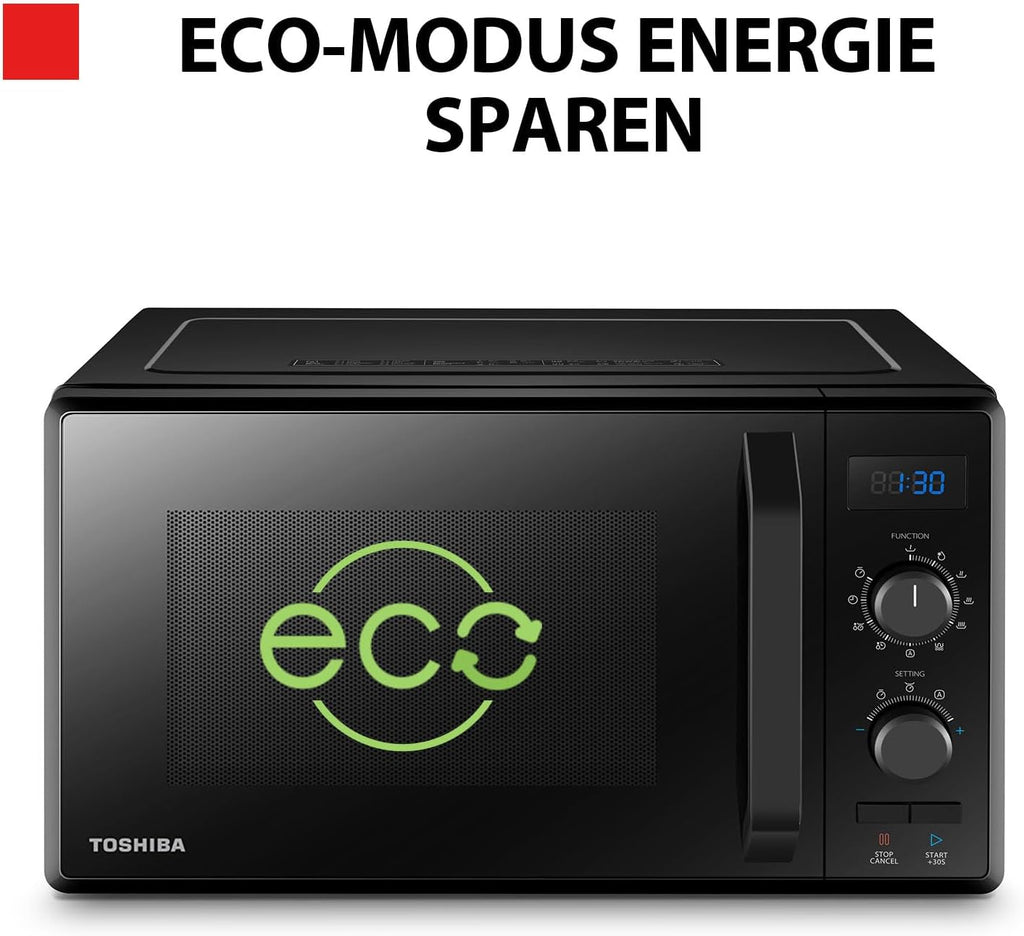 Forno a microonde a libera installazione Toshiba MW2-MM20PF(BK) / microonde singolo / 20L / 800W / 5 livelli di potenza con pratica funzione di scongelamento/illuminazione interna a LED/Nero