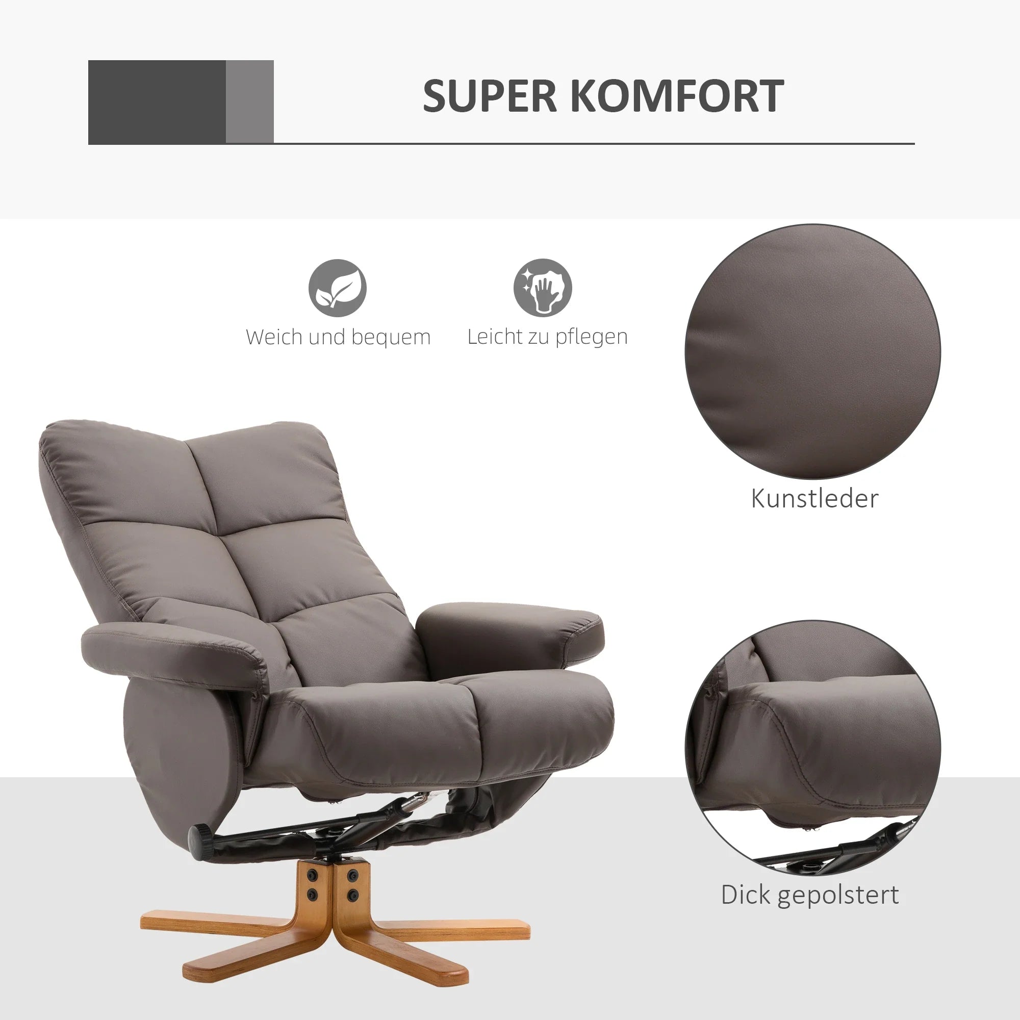 Poltrona Relax HOMCOM con Sgabello Contenitore, Girevole a 360°, Marrone