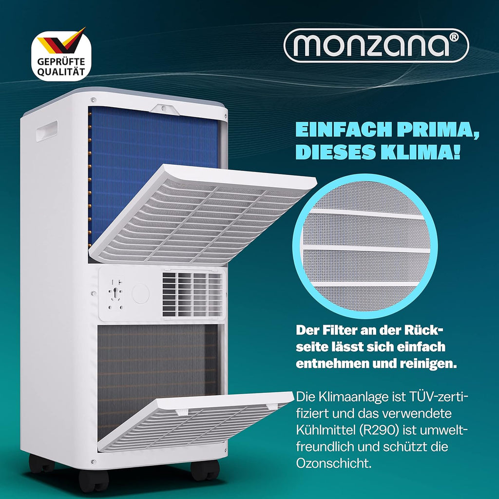 Monzana® climatizzatore portatile MZKA2000 tubo di scarico 7000BTU 3in1 750W timer 24h 25mq telecomando deumidificatore kit per tapparelle