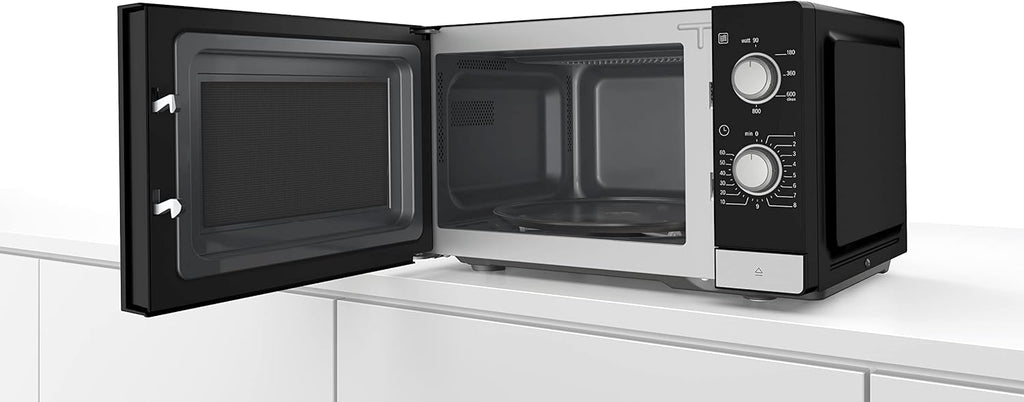 Bosch FFL023MS2 Serie 2 Microonde, 26 x 44 cm, 800 W, Piatto girevole 27 cm, Cerniera porta a sinistra, AutoPilot 7 Programmi automatici, Supporto per la pulizia, Display LED touch, Acciaio inossidabile