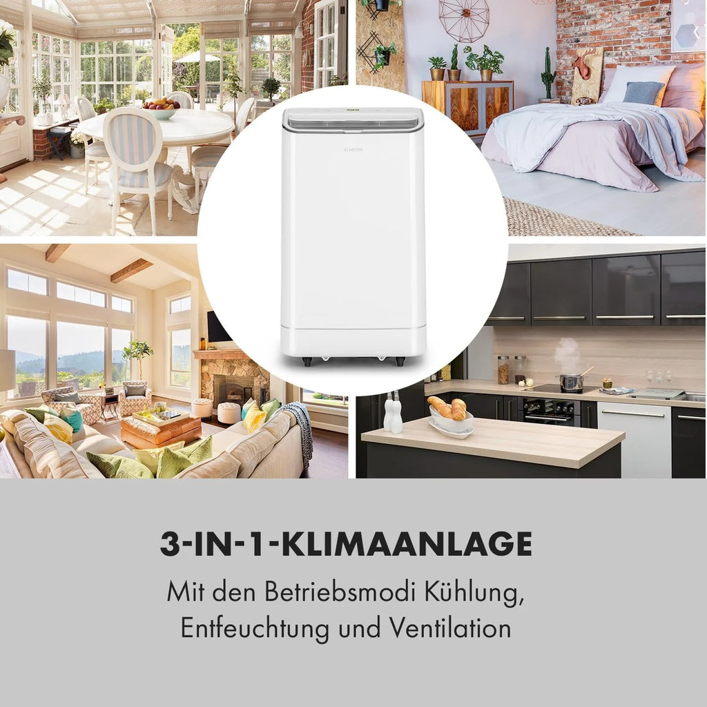Klarstein Condizionatore Portatile 3-in-1 con Tubo di Scarico, Climatizzatore con Ventilatore, Deumidificatore e Modalità Notturna, Climatizzatore Piccolo e Portatile per Casa e Ufficio, 12000 BTU Basso Consumo