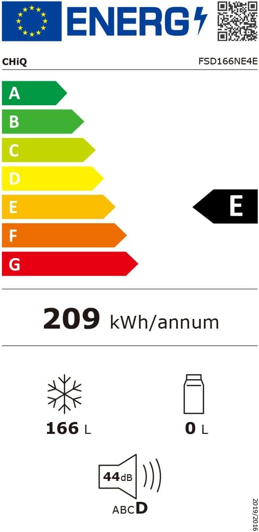 CHiQ FSD166NE4E Congelatore 166 L, Tecnologia No Frost, Porta Reversibile, Acciaio Inox Nero, Altezza 144 cm