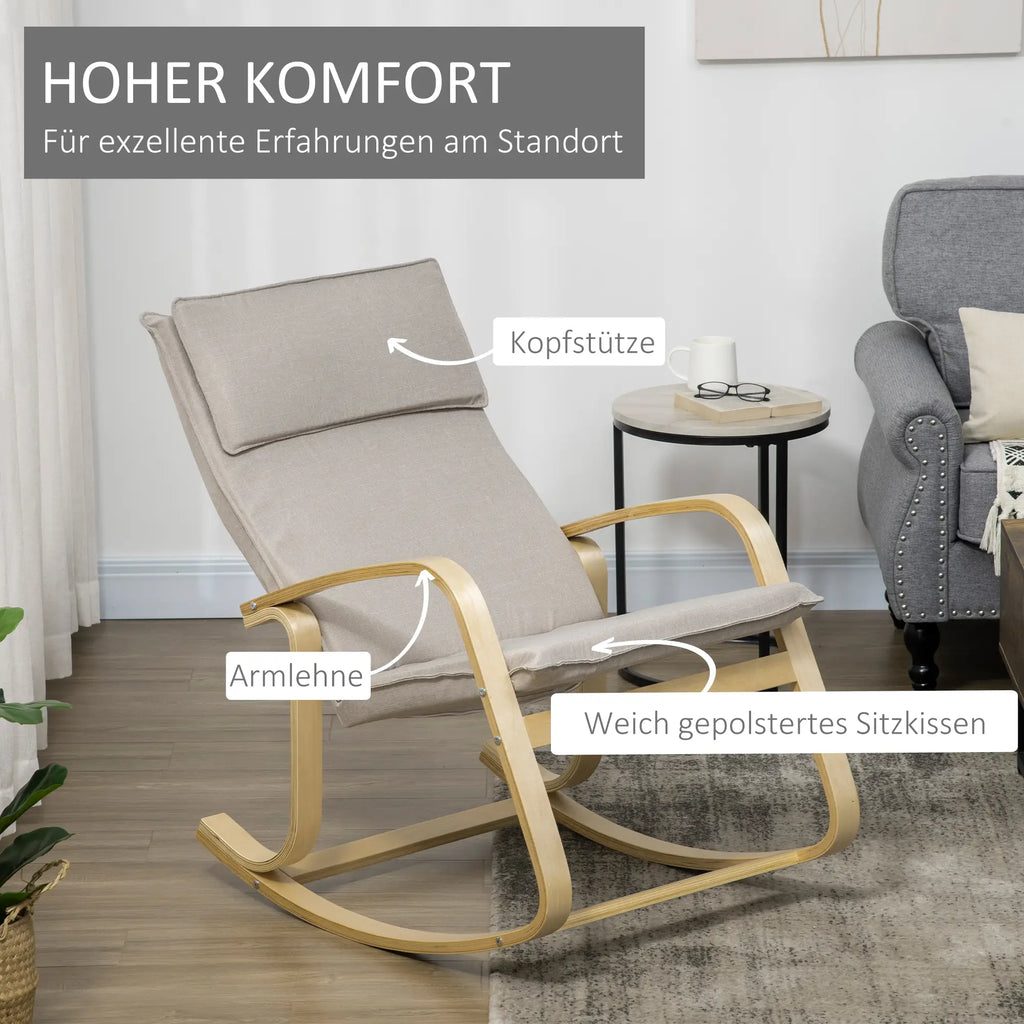 HOMCOM Sedia a Dondolo Relax con Poggiatesta, in Legno Massiccio