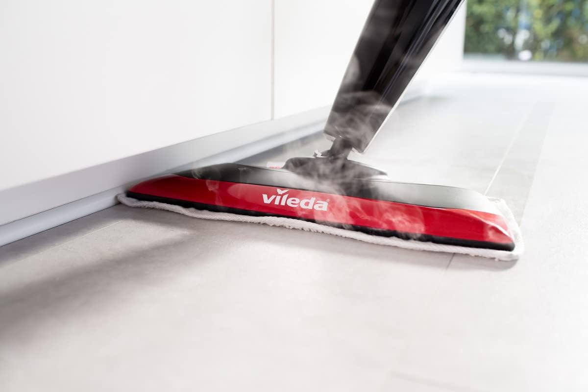 Vileda Steam XXL Power Pad Pulitore a Vapore, Scopa a Vapore per Tutti i Tipi di Pavimento, Eco-Confezione, Nero/Rosso, Taglia Unica