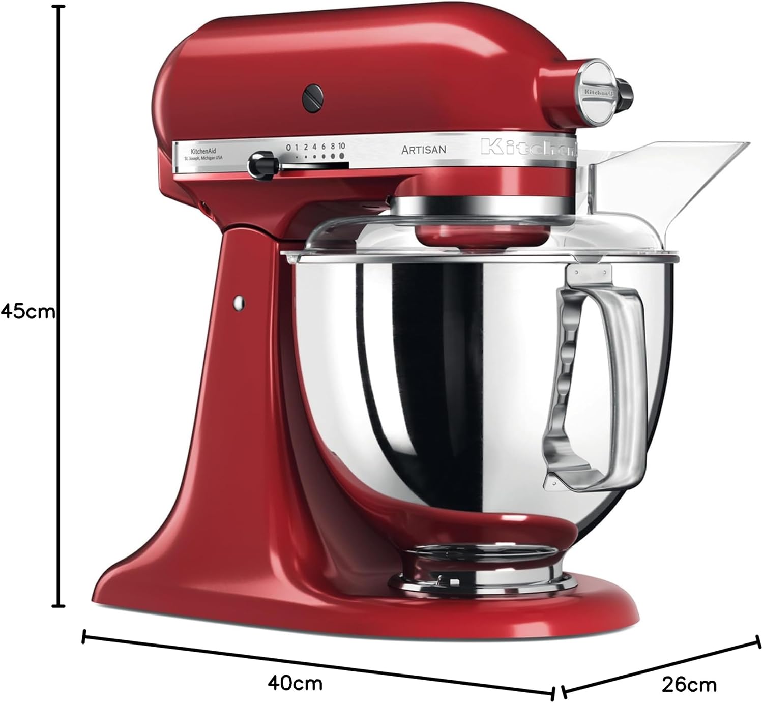 KitchenAid Robot da Cucina I Artisan I Planetaria con Testa Reclinabile I Impastatrice con 5 Accessori | 2 Ciotole in Acciaio Inox | 4.8 L | Rosso Imperiale