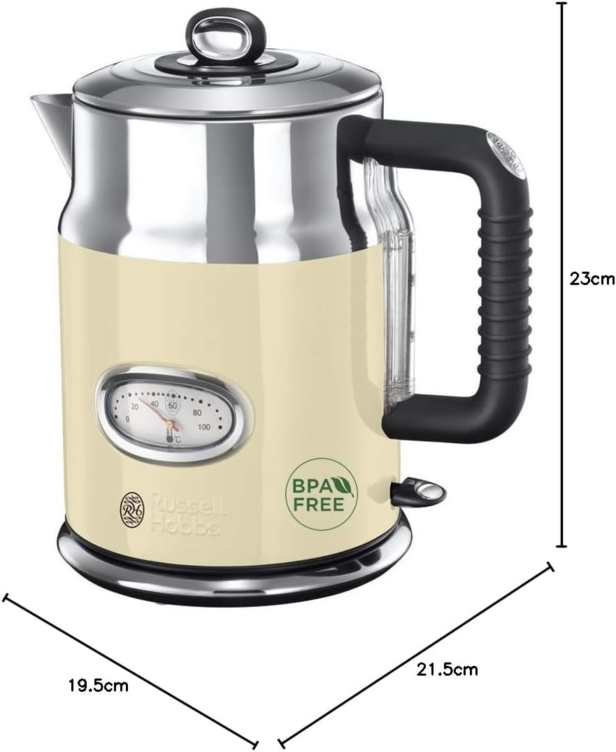 Russell Hobbs Toaster [für 2 Scheiben] Retro Edelstahl Creme (Countdown-Anzeige im Retrodesign, inkl. Brtchenaufsatz, 6 Brunungsstufen + Auftau- & Aufwrmfunktion, 1300W) Vintage 21682-56