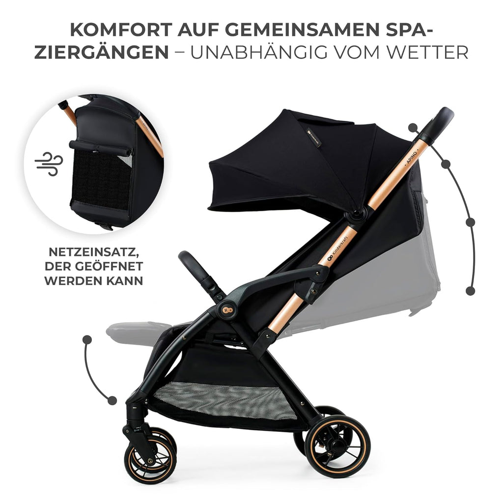 Kinderkraft APINO Buggy bis 22 kg, Liegebuggy, Kinderwagen, Leicht - 7,5kg, Automatisches zusammeklappen, Verstellbare Rückenlehne bis zur Liegeposition, ideal für Reisen, Beige