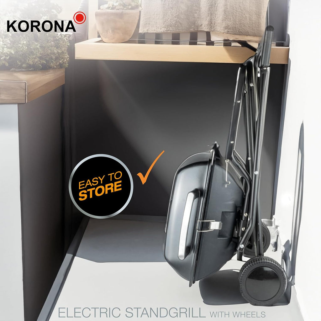 Korona 46222 Elektro-Standgrill mit Rollen | 2400 Watt Elektrogrill | Geteilte XXL Grillfläche, geriffelt und glatt | mit Deckel und Temperaturanzeige