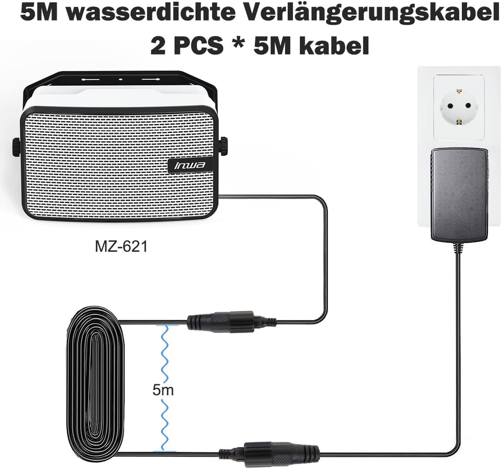 Inwa Altoparlante Bluetooth da Esterno, Montabile a Parete, Impermeabile (IPX5), Potente Sistema Audio Bassi per Interni ed Esterni, Sincronizzazione Fino a 100 Altoparlanti (2 Pezzi, MZ621)