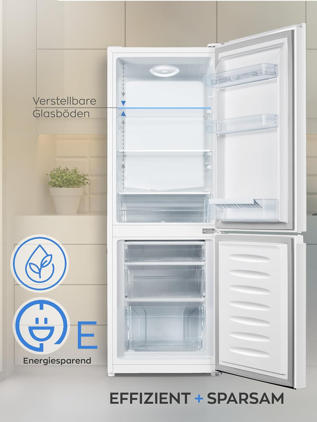 HEINRICHS Frigorifero-congelatore 175 litri, Volume frigorifero 122 litri, Scomparto congelatore 53 litri, Illuminazione interna a LED, Porta frigorifero reversibile, Silenzioso 39 dB, Grandi cassetti congelatore, 7 livelli di temperatura, Inox