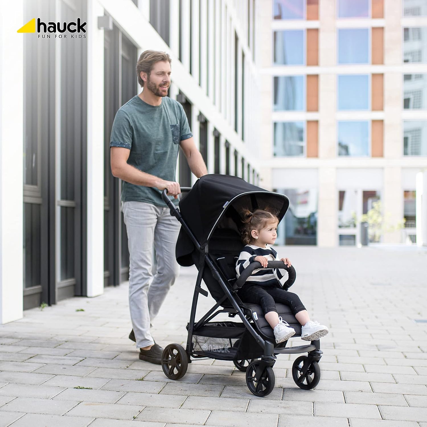 Hauck Buggy Rapid 4 per bambini dalla nascita fino a circa 3 anni, passeggino leggero pieghevole, con funzione reclinabile, regolabile in altezza, ampio cestino (nero)