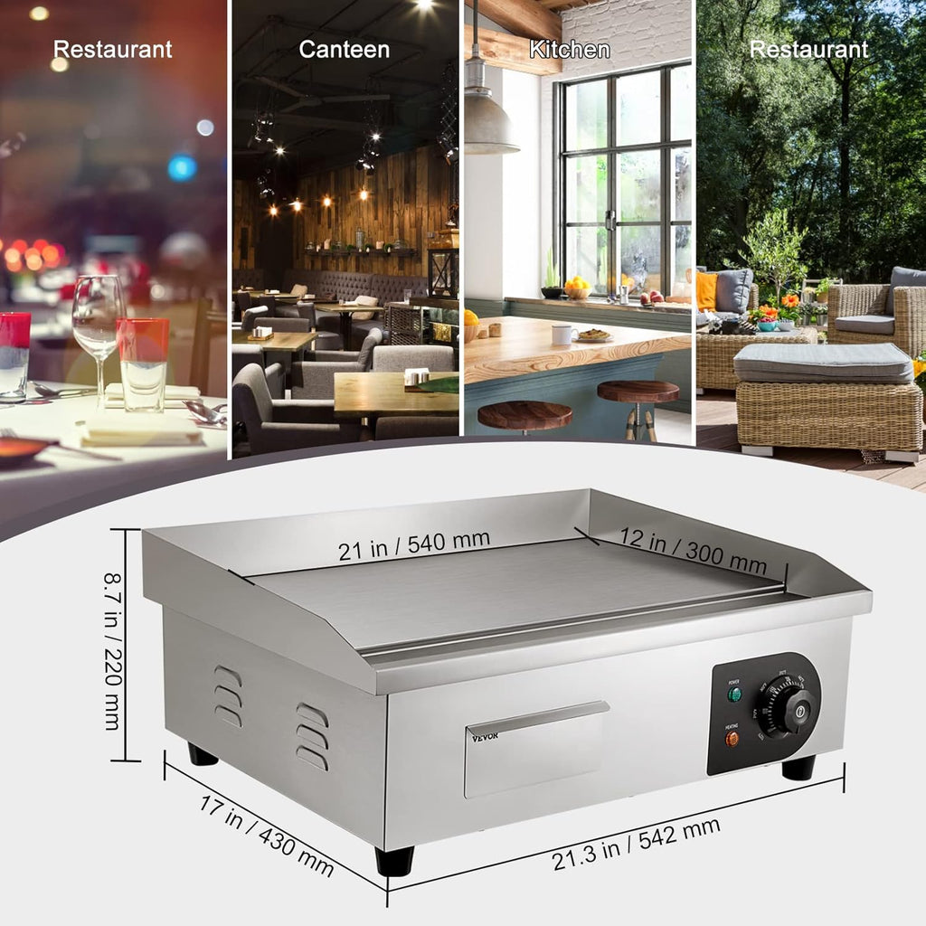 VEVOR Barbecue Elettrico 54 x 30 cm, Piastra Elettrica 3000W, Piastra di Cottura Commerciale in Ferro, Temperatura Regolabile 50 – 300 °C, Facile da Pulire per Barbecue