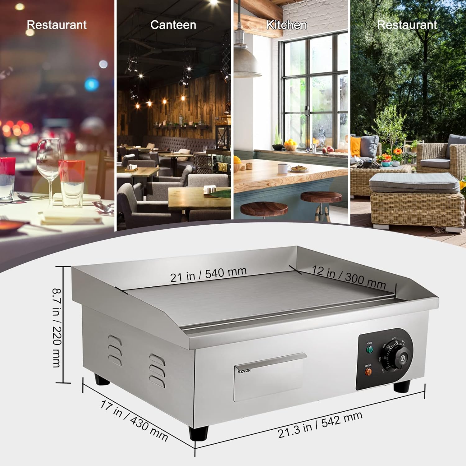 VEVOR Barbecue Elettrico 54 x 30 cm, Piastra Elettrica 3000W, Piastra di Cottura Commerciale in Ferro, Temperatura Regolabile 50 – 300 °C, Facile da Pulire per Barbecue