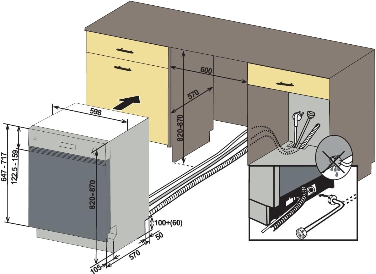 Respekta Geschirrspüler teilintegriert 60 cm/Einbau-Spülmaschine mit flexiblen Besteckkorb / 6 Programme/Startzeitvorwahl / 12 Maßgedecke / GSP60TIDV / besonders leise 49 dB