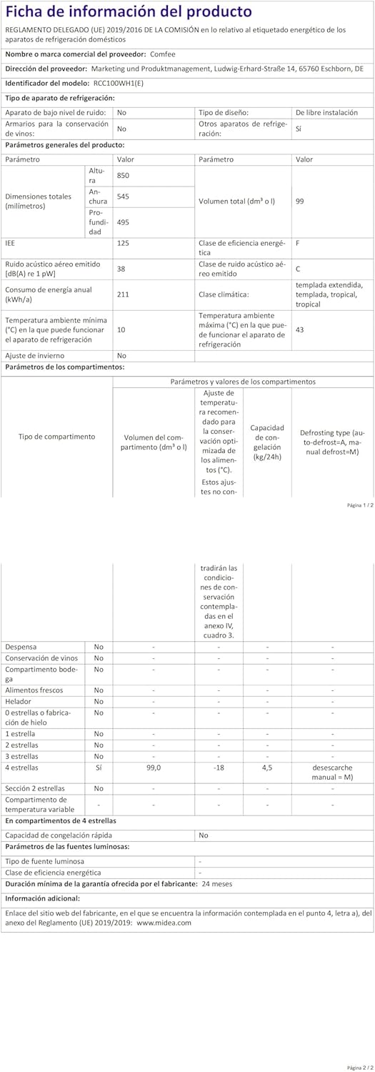 Comfee RCC100WH2(E) Congelatore a Pozzo/169 kWh/anno/85cm di altezza/99L/38dB/Bassa rumorosità/Tubo a D ad alta efficienza/Adatto a diversi scenari d'uso/Regolatore di temperatura regolabile/Bianco