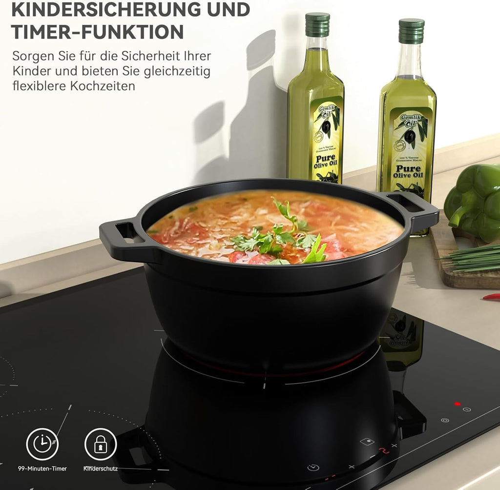 Hermitlux Domino Glaskeramikkochfeld,Eingebaut 29 cm schwarz Glaskeramik elektrisches Kochfeld,9 Leistungsstufen,Sensor-Touch-Steuerung, Kindersicherung, 1-99 Minuten-Timer,Geeignet für Alle Tpfe