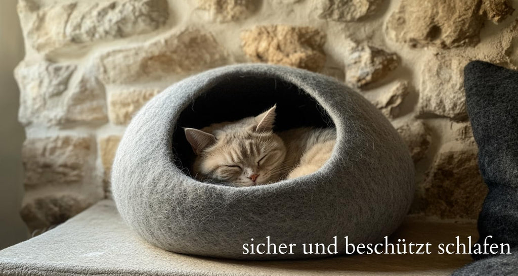 ecocasa Cuccia Casetta per Gatti Cuscino per Gatti XL – anche per Gatti Grandi – Esterno Robusto e Interno Morbidissimo – Fatto a Mano in Lana Neozelandese – Blu Oceano