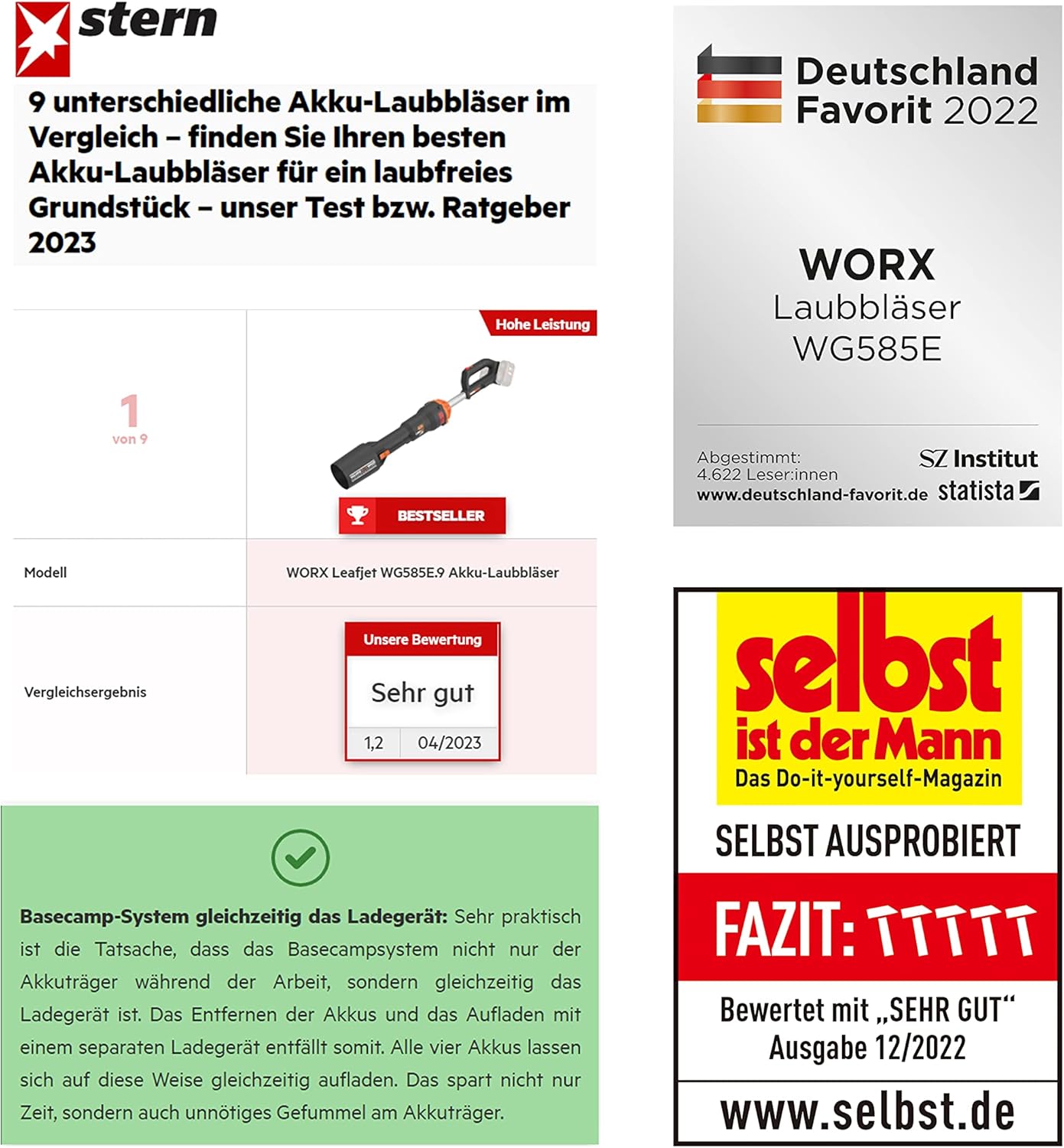 WORX NITRO 40V Profi Akku-Laubbläser WG585E.9 - starker bürstenloser Motor - 3 Geschwindigkeiten & 2 Modus - 266km/h Luftgeschwindigkeit - 1053m³/h Luftmenge - leicht & kompakt - ohne Akku & Ladegerät