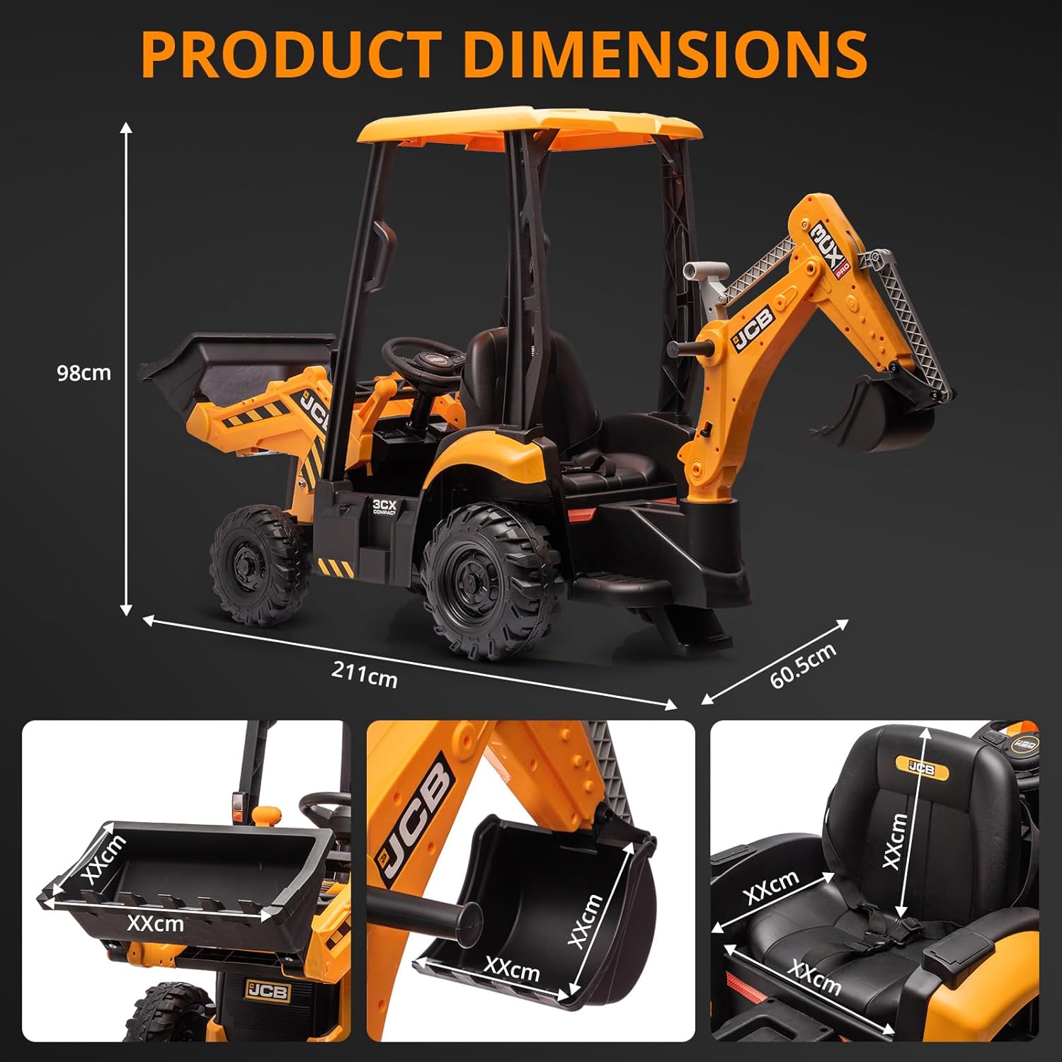 Escavatore e Bulldozer Elettrico 4 in 1, Veicoli Elettrici per Bambini 12V con Telecomando, Pala Anteriore, Escavatore, Clacson, Pneumatici in EVA, Giallo
