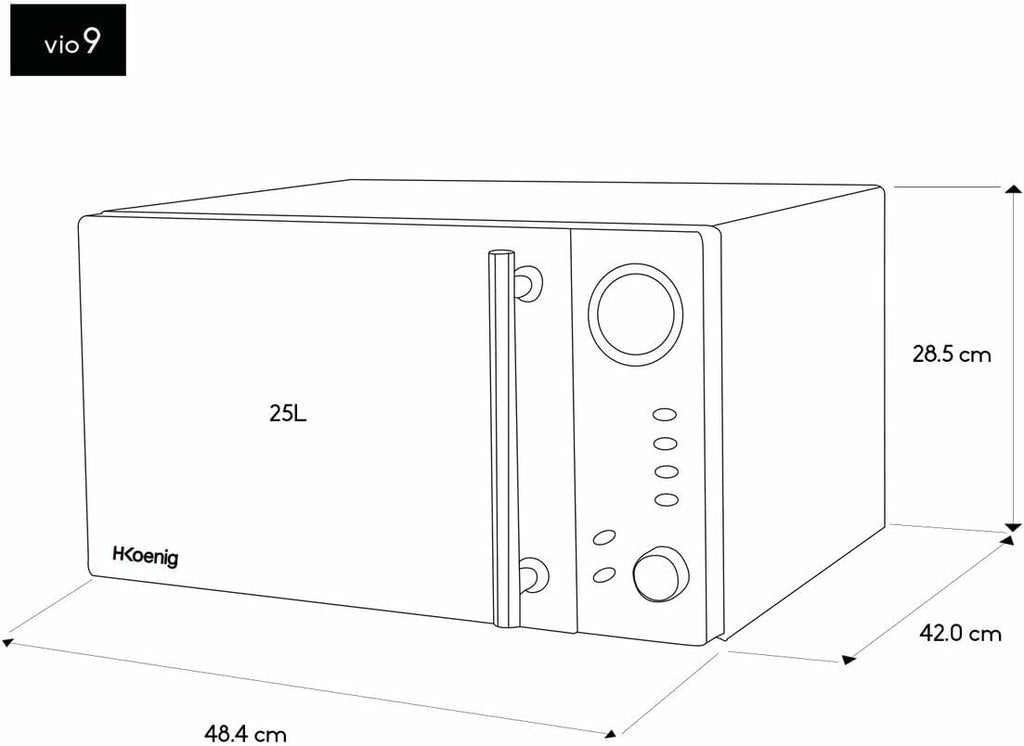 H.Koenig Microonde e Grill 2 in 1 VIO9, 25L, Piatto Girevole 27cm, 10 Livelli di Cottura fino a 1000W, Scongelamento, Cottura Combinata, Display LCD