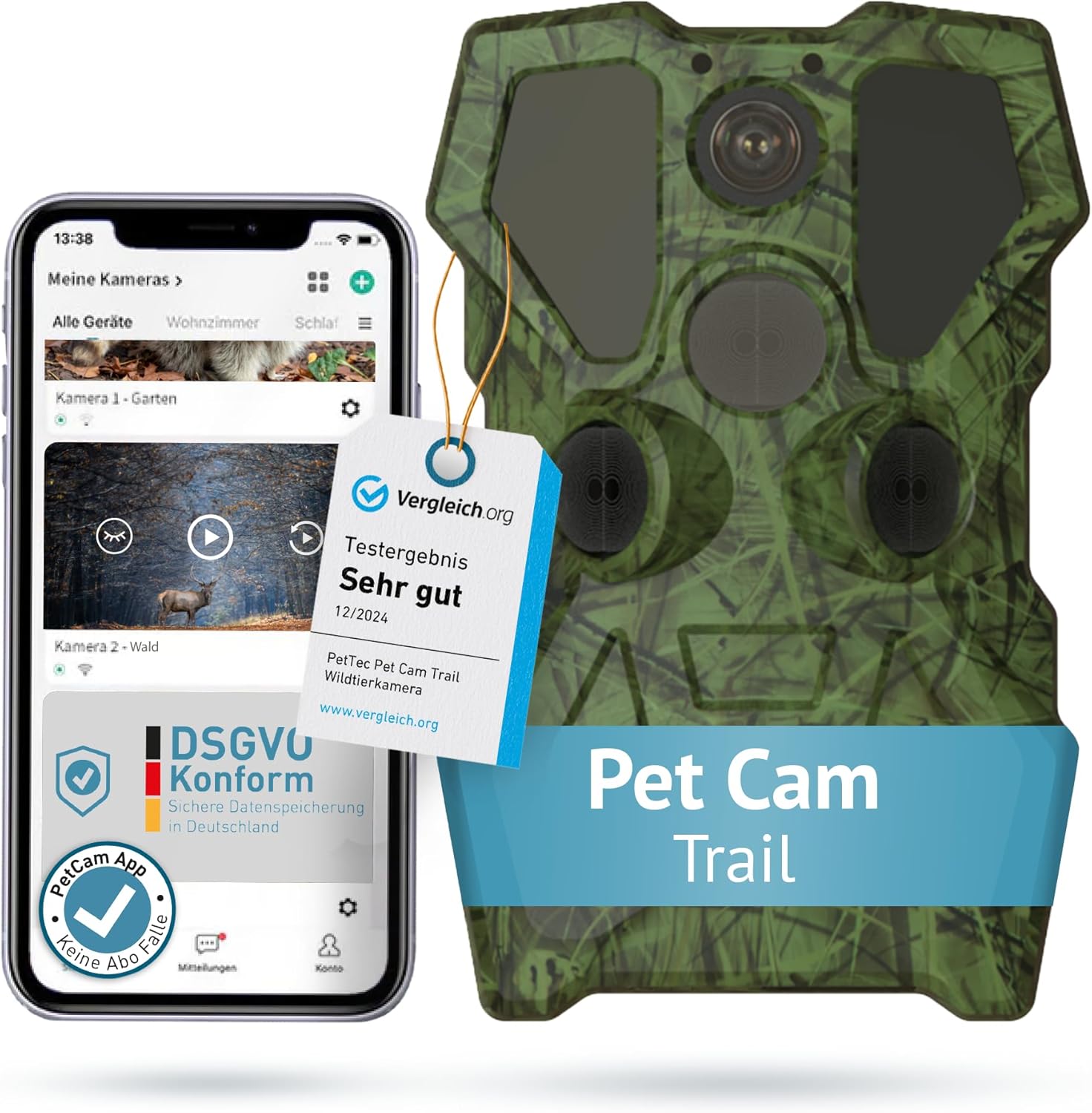 PetTec – Pet Cam Buddy Haustierkamera Futterautomat 8L für Katzen- & Hunde-Trockenfutter – Automatischer Futterspender mit WLAN & App-Steuerung -Inkl. 2-Wege-Audio, Bellerkennung & Nachtsicht
