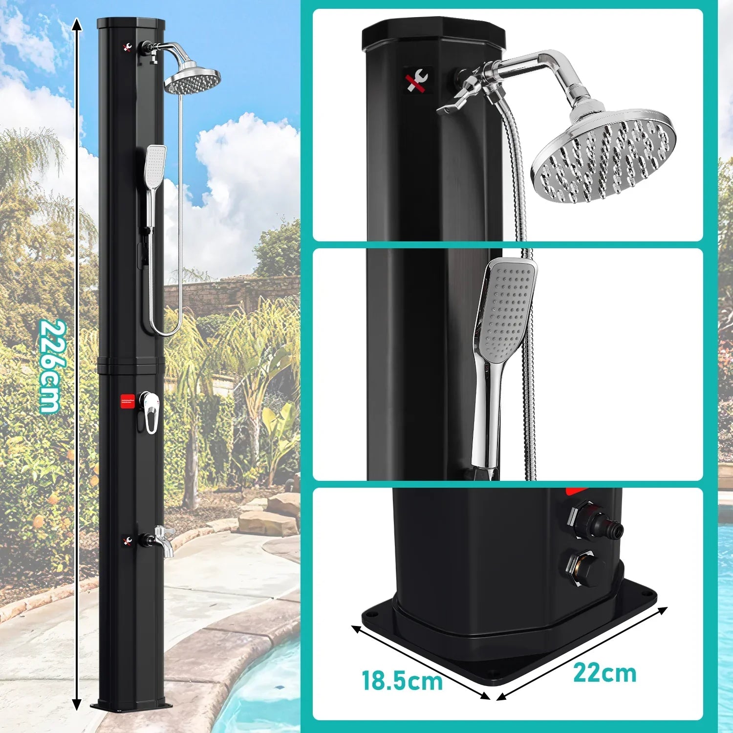 Sonnewelt 60L Doccia Solare Doccia da Giardino Incl. Copertura Protettiva e Doccetta