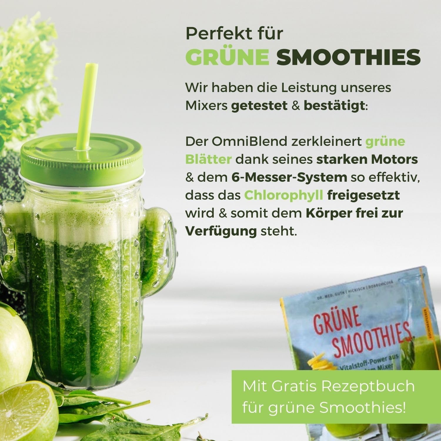 OmniBlend Smoothie Maker 2L in schwarz I Smoothie Mixer inkl. BPA-freiem Behlter & 6-Klingen-System aus Edelstahl I Mixer Smoothie Maker ideal für grüne Smoothies I Standmixer mit 3 PS Motor
