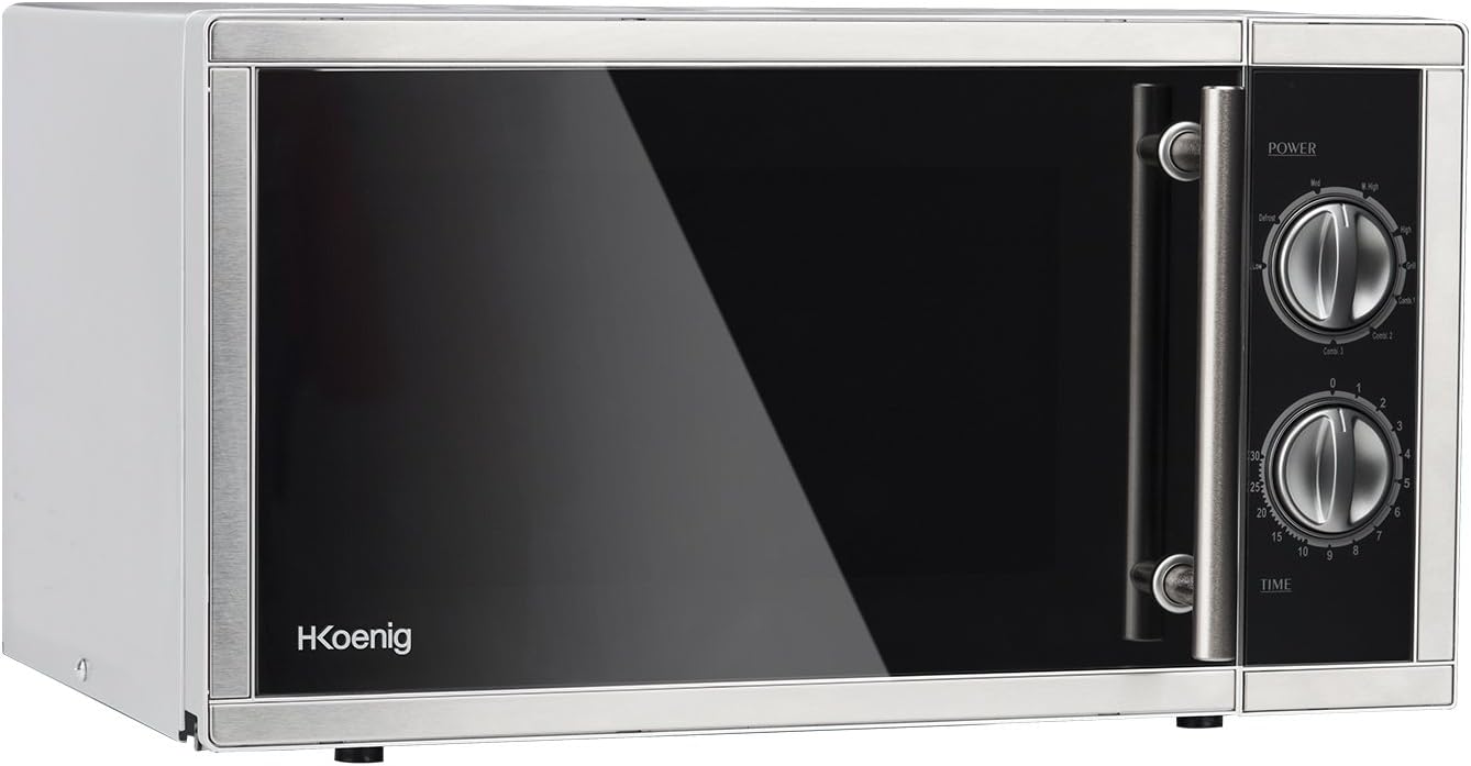H.Koenig Microonde e Grill 2 in 1 VIO9, 25L, Piatto Girevole 27cm, 10 Livelli di Cottura fino a 1000W, Scongelamento, Cottura Combinata, Display LCD